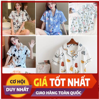 Đồ Ngủ Pijama Nữ Tay Ngắn Quần Ngắn Chất Lụa Mềm Mịn Họa Tiết Dễ Thương