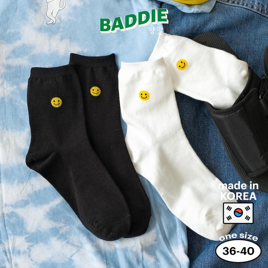 SMILEY - Tất vớ cao cổ nữ hình mặt cười nhỏ, nhập khẩu Hàn Quốc