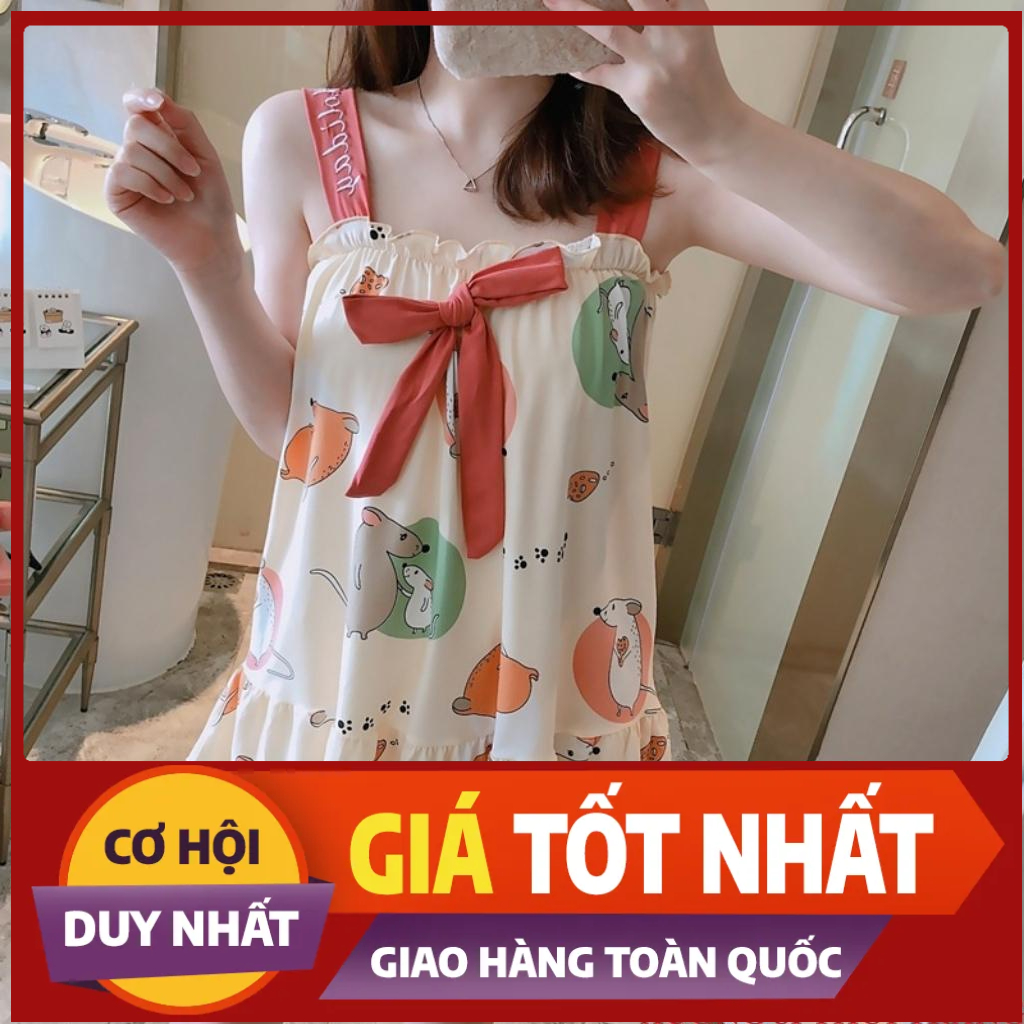 Bộ Ngủ Thun Nữ Mặc Nhà Hai Dây Thoáng Mát Thấm Hút Mồ Hôi Siêu Tốt Họa Tiết Dễ Thương