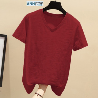 Áo thun xược cotton nữ cổ tim nữ 2025 ANHSTORE, áo thun cổ tim phom rộng Full size 40kg - 75kg