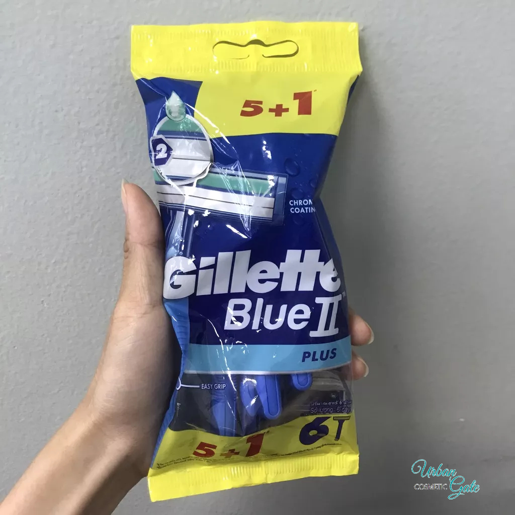 Dao cạo râu GILLETTE 2 lưỡi Blue II Plus-Xanh/ Super Thin Long Handle-Vàng (6 Cây) dao cạo râu Blue II Flexi (5+2 Cây)