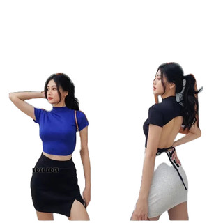 Áo croptop khoét lưng sau có dây cột eo dưới 59kg