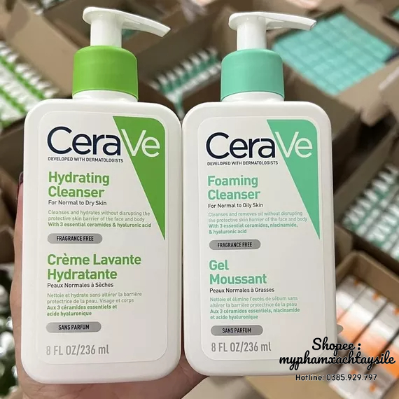 BẢN PHÁP - Sữa Rửa Mặt Cerave 236ML, 473ML, 1L - SRM CHO DA KHÔ, DA DẦU MỤN