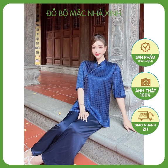 Đồ lam đi chùa hot 2023 - Đồ bộ Lam đi lễ chùa Tay lỡ thanh lịch, sang trọng vải lụa nhập mịn thời thượng.