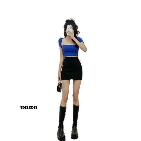 Áo croptop cổ vuông tay ngắn form ôm chất liệu mềm mại freesize dưới 60kg