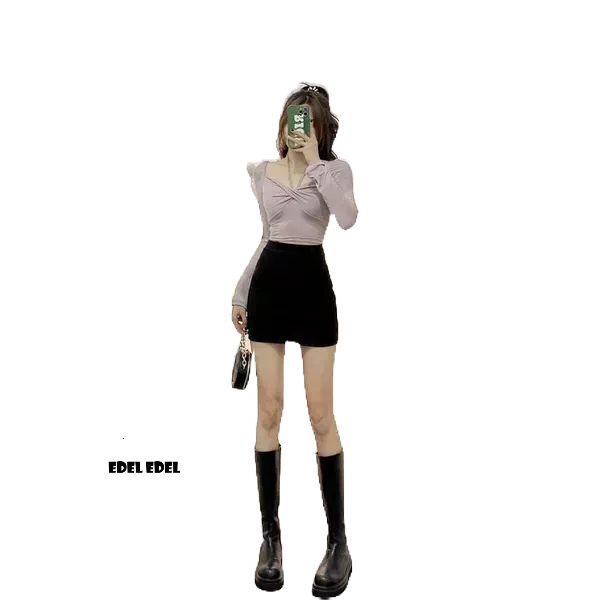 Áo croptop tay dài chéo ngực