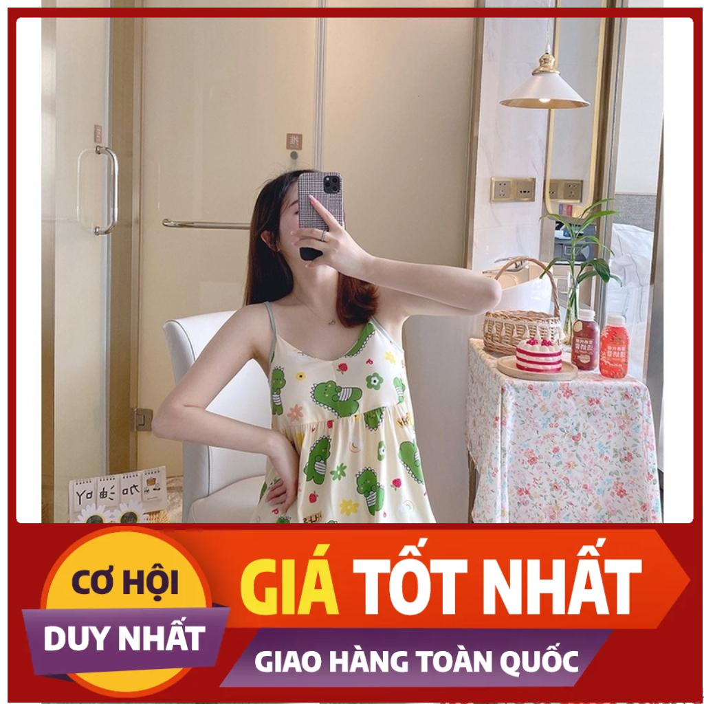 Bộ Ngủ Thun Nữ Mặc Nhà Hai Dây Thoáng Mát Thấm Hút Mồ Hôi Siêu Tốt Họa Tiết Dễ Thương