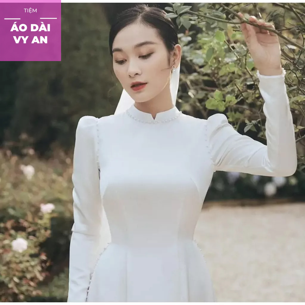 Áo dài linh nga trắng cô dâu mặc lễ cưới đám hỏi chất liệu tafta cao cấp loại 1 vyan 2023