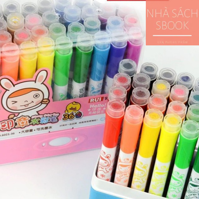 Bút lông màu tập tô cho bé có sticker trên đầu bút