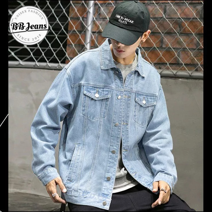 Áo khoác jean nam nữ xanh kinh điển Basic nhạt - đậm - áo jean unisex xanh rách BB Jeans FORM RỘNG  40-85kg