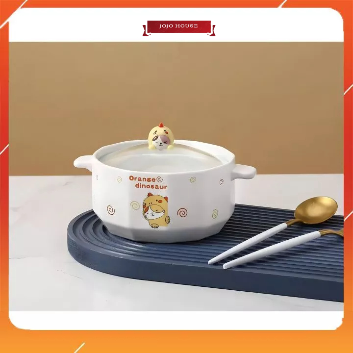 Nồi nấu mì, bát ăn mì hình khủng long dễ thương kèm nắp đậy tiện lợi.