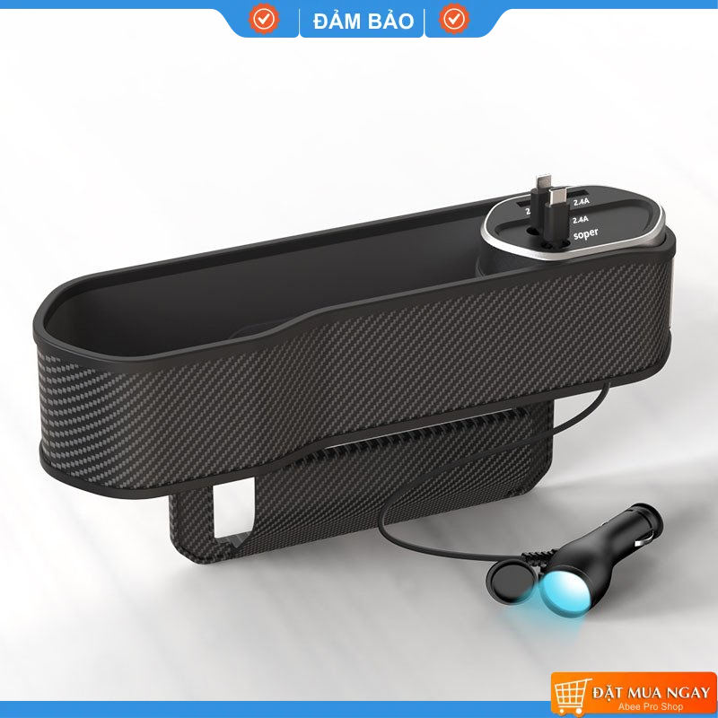 Hộp đựng đồ ô tô kẹp khe ghế tích hợp full cổng S.ạc đa năng cao cấp. Hộp đựng đồ xe hơi Kèm cổng S.ạc Bền đẹp VM252-D