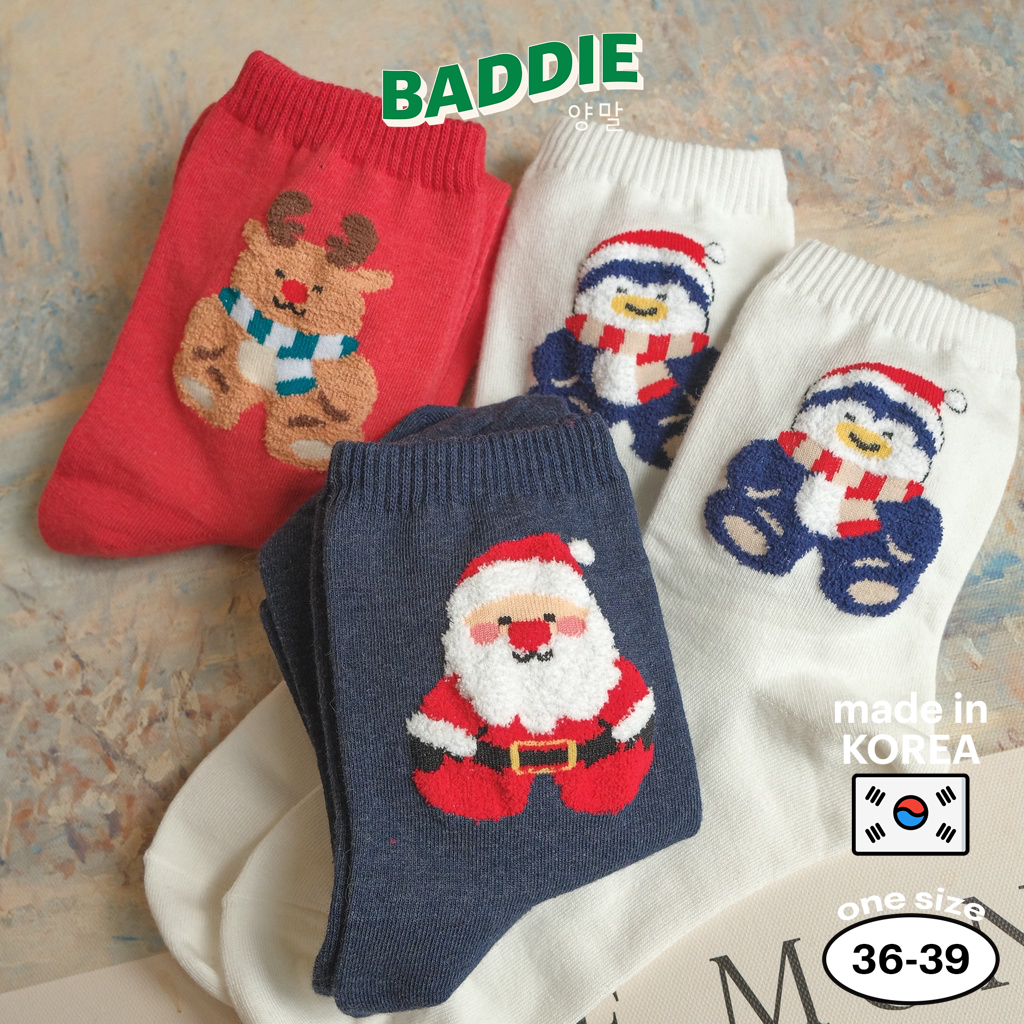 CHUNKY HOLLY - Tất vớ cao cổ nữ hình Christmas ông già Noel Snowman tuần lộc mập ú, quà tặng Giáng Sinh, nhập Hàn Quốc