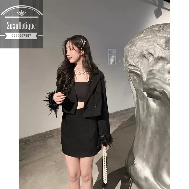 Set Vest Siêu Hot Áo Crop Tay lông(Bao chuẩn ảnh đẹp)