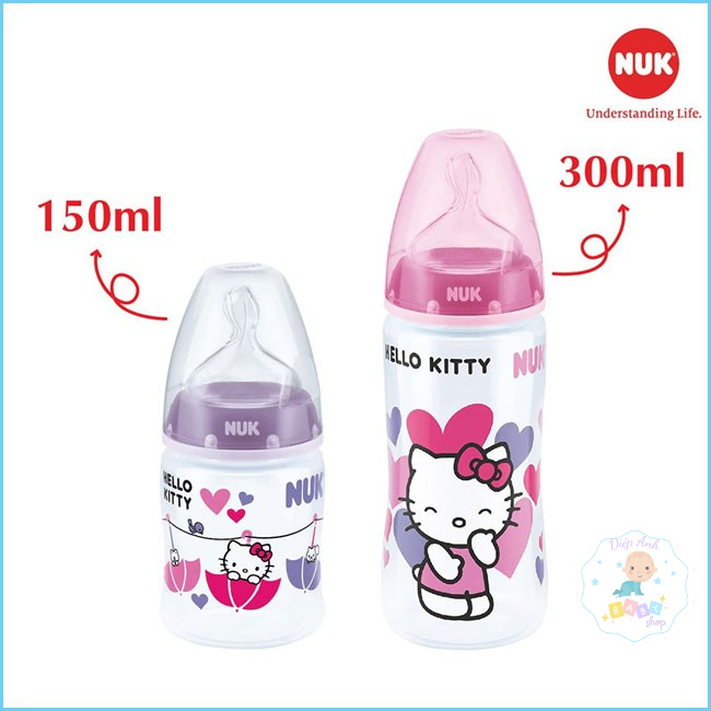 Bình sữa NUK Premium Choie nhựa PP hình Hello Kitty loại 150ml/300ml