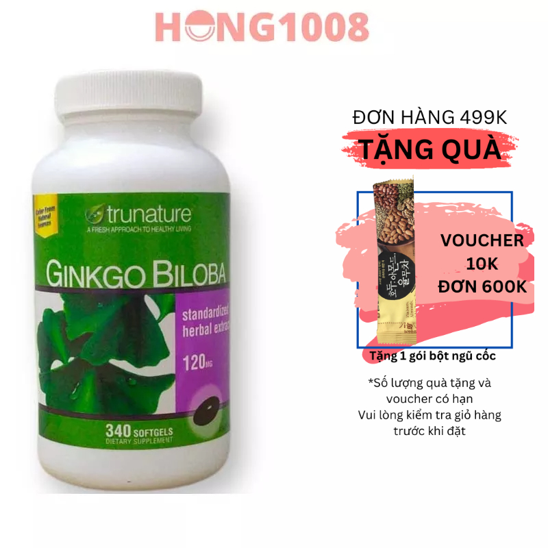 Viên uống Trunature Ginkgo Biloba 120mg 300 viên 340 viên từ trái bạch quả tăng cường sức khỏe trí não