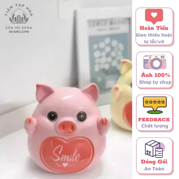 Lợn/heo đất, ống tiết kiệm tiền tạo hình hoạt hình siêu cute in chữ Smile TIỆM MẸ SODA