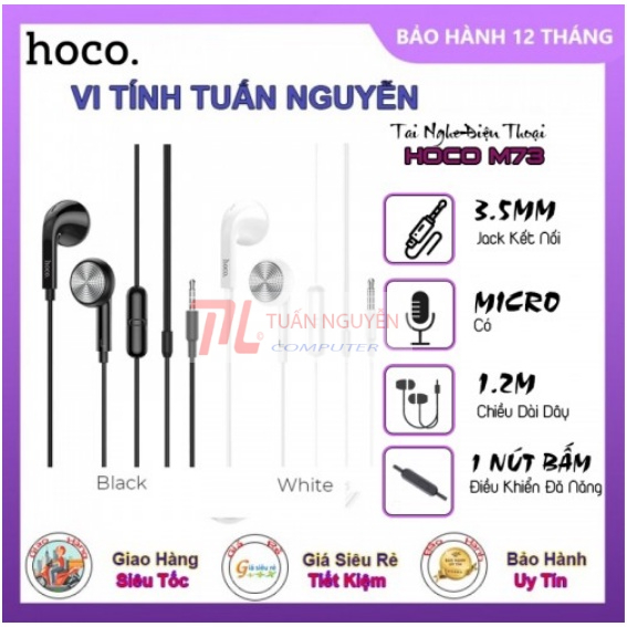 Tai Nghe Điện Thoại Hoco. M73 Tpe Jack 3.5mm Có Mic Dài 1m2 - Mã hàng: SP002105