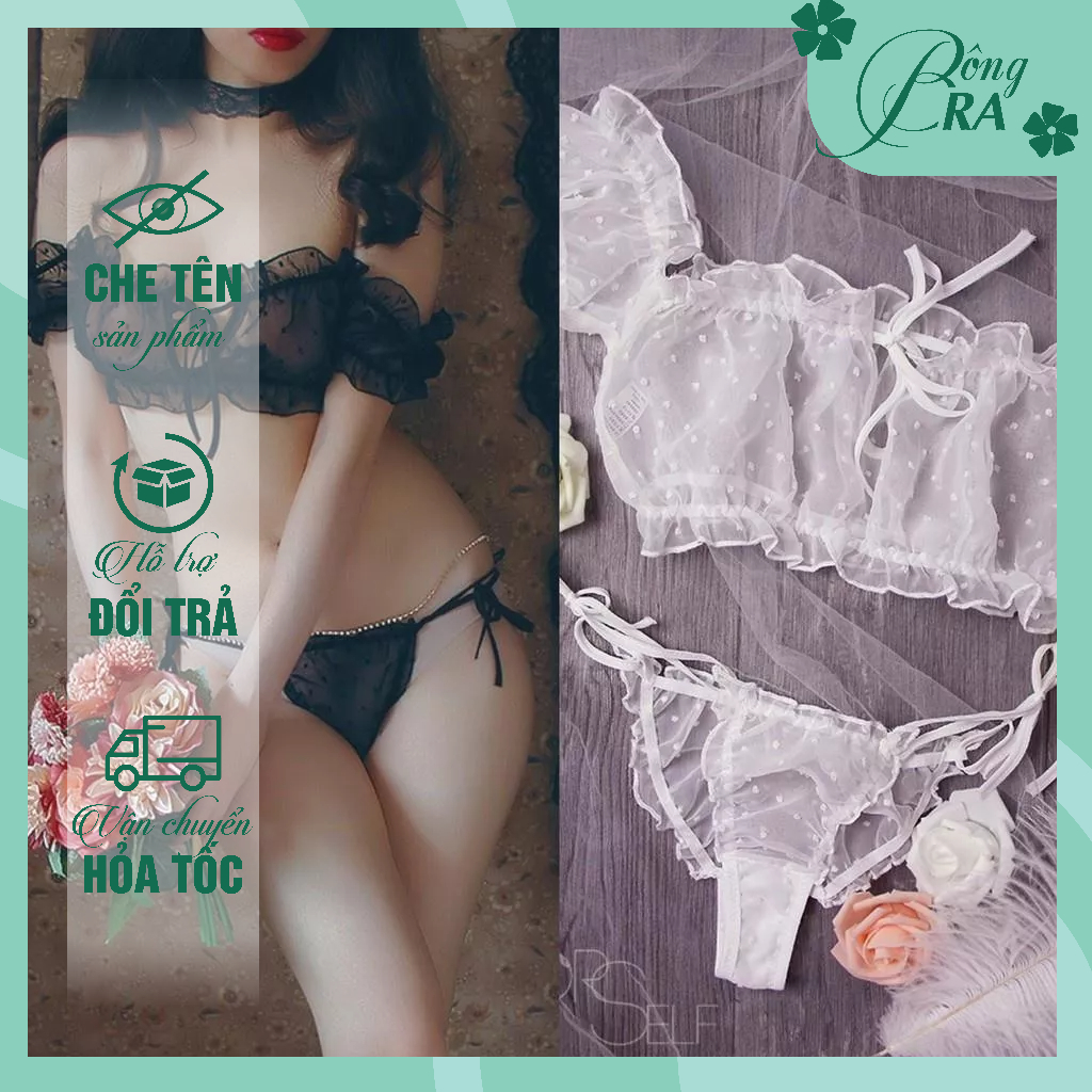 Đồ ngủ sexy xuyên thấu chấm bi gợi cảm/ bộ ngủ nữ 2 mảnh mặc nhiều kiểu Bông Bra - HCM - Ship Hỏa Tốc