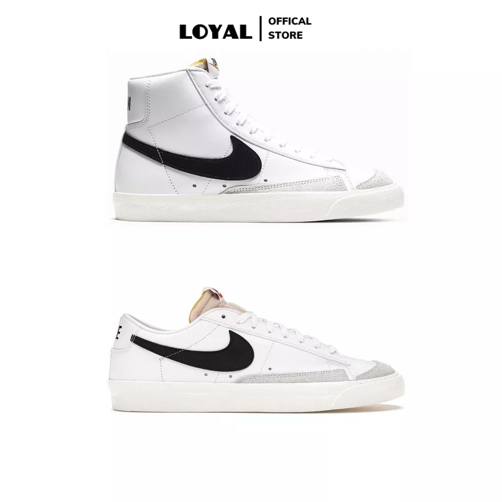 Giày Nike Blazer Low, Mid 77 Vintage White Black - Giày Sneaker Nam Nữ Trắng Đen Cổ Thấp, Cao Thể Thao Full Box Bill