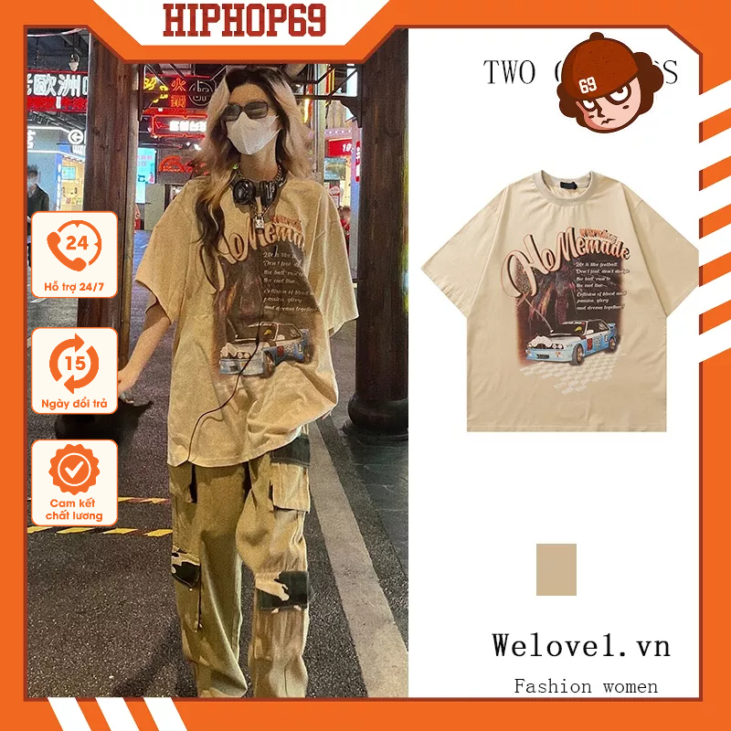 Áo Thun Unisex Dáng Rộng Cổ Tròn In Họa Tiết Phong Cách retro Thời Trang Mỹ Q047