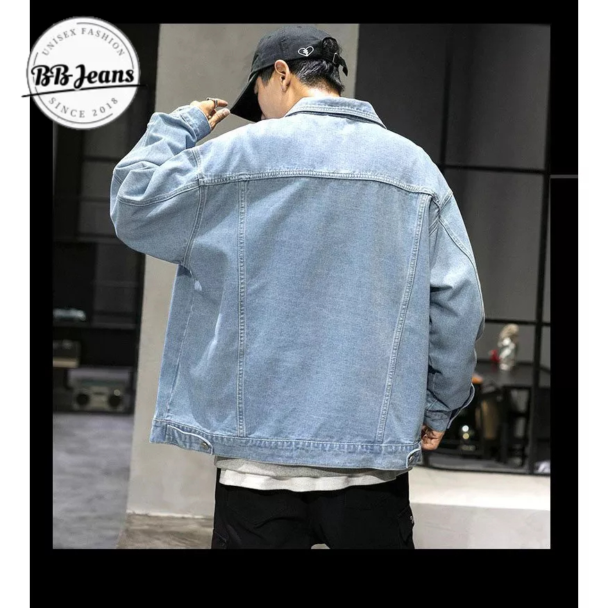 Áo khoác jean nam nữ xanh kinh điển Basic nhạt - đậm - áo jean unisex xanh rách BB Jeans FORM RỘNG  40-85kg
