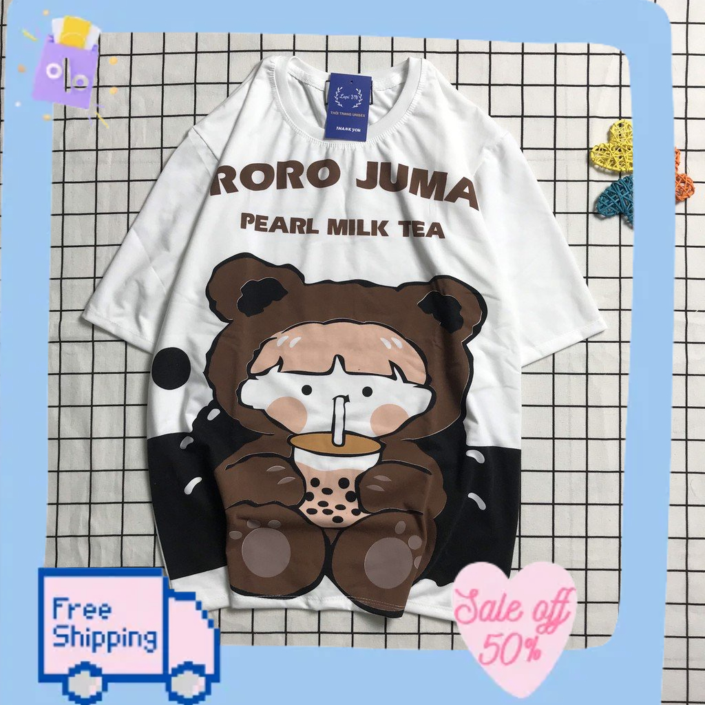Áo Thun Tay Lỡ Form Rộng Đen Unisex - Áo Phông Nam Nữ Cổ Tròn Hình Thỏ Dễ Thương-ATCTD112