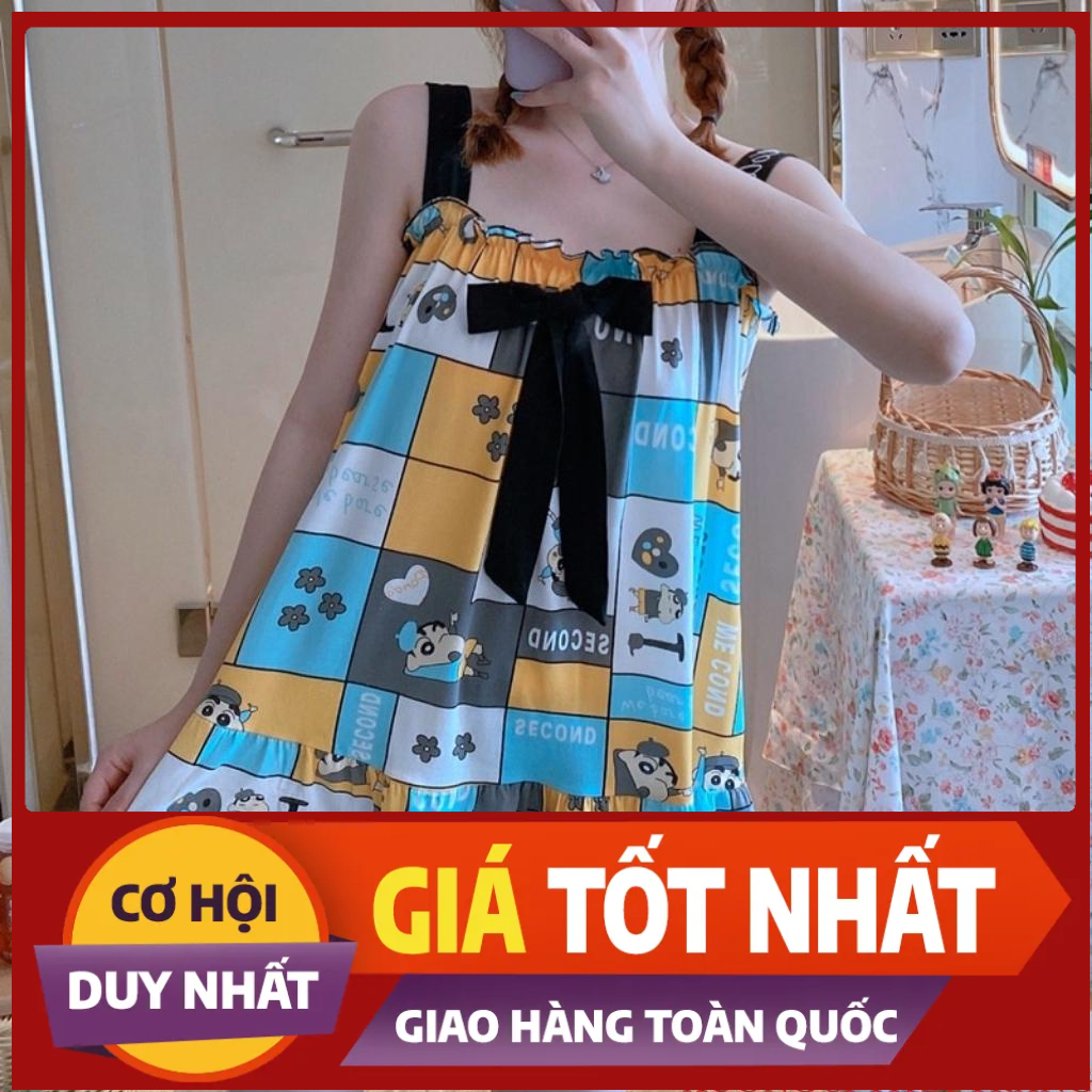 Bộ Ngủ Thun Nữ Mặc Nhà Hai Dây Thoáng Mát Thấm Hút Mồ Hôi Siêu Tốt Họa Tiết Dễ Thương