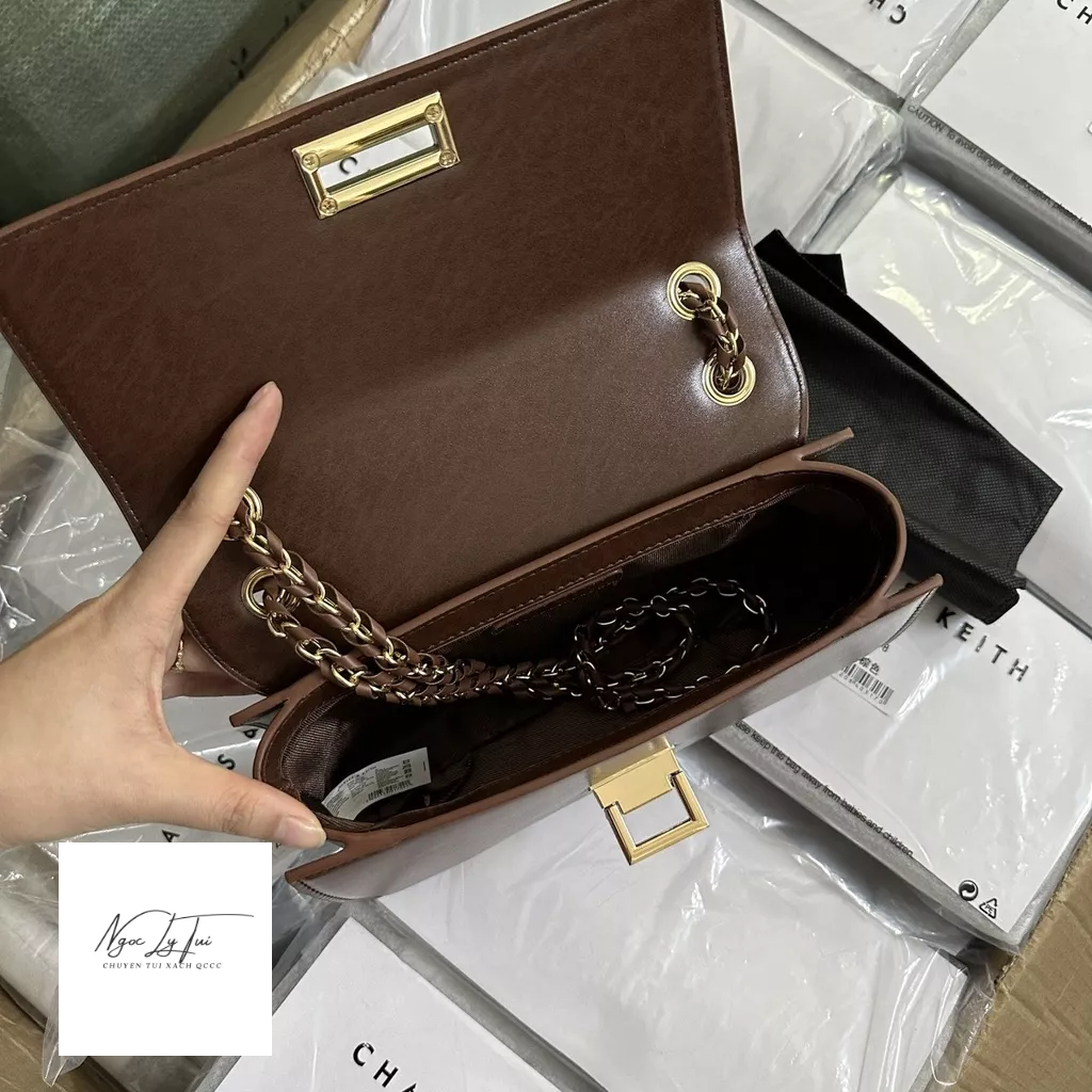 Túi Cnk nâu trơn khóa gập sz24 + túi vải hãng+ code