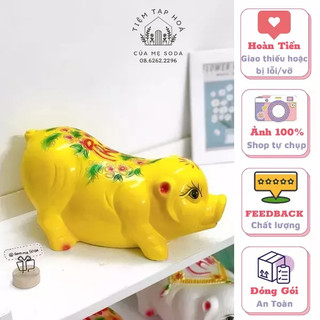 Heo đất mẫu Phúc Lộc dáng dài cỡ lớn màu vàng heo phong thuỷ, quà tặng trang trí, ống tiết kiệm tiền TIỆM HEO SODA