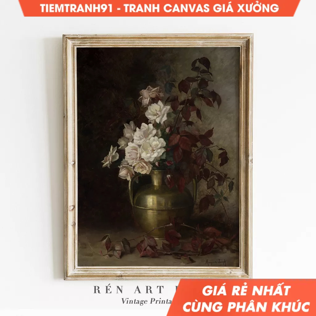 Tranh treo tường, Moody Flower Painting Wall Art Vintage Floral Wall Art Antique Art Farmhouse Wall 