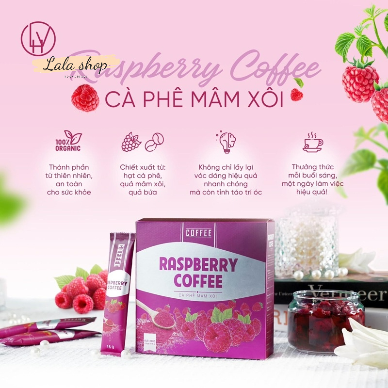 Cà Phê Mâm Xôi Giảm Cân Raspberry Coffee Chính Hãng - Hộp 15 gói