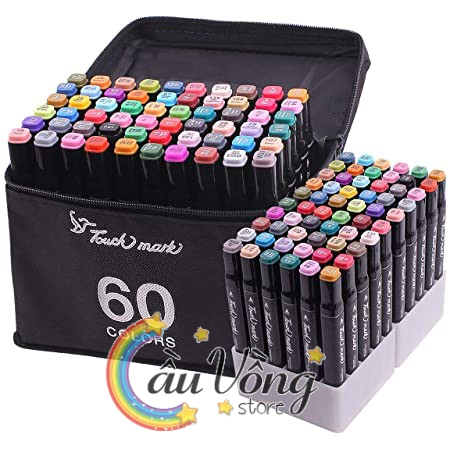 Bộ Bút Màu Maker TOUCH MARK  Túi Vải Bộ 60 Màu, Dùng Để Tô Màu, Vẽ Anime, Highlight, Take Note Tặng Kèm 2 bút line sổ vẽ