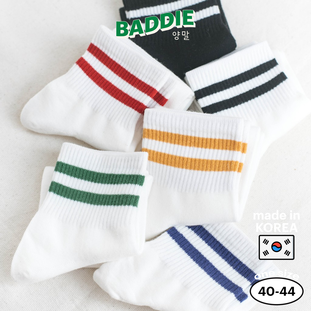 MEN DOUBLE LINE - Tất vớ cao cổ nam kẻ hai sọc thể thao, nhập khẩu Hàn Quốc