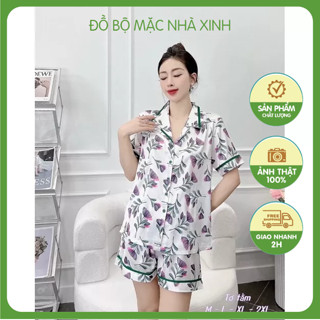 Bộ quần đùi lụa ⚡️ẢNH SHOP CHỤP⚡️ bigsize dưới 75kg mặc bao thoải mái, bộ mặc nhà 2022