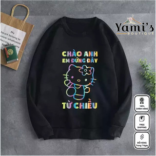 Áo sweater nỉ trơn dài tay in hình doremi phản quang 7 màu mãu ym30