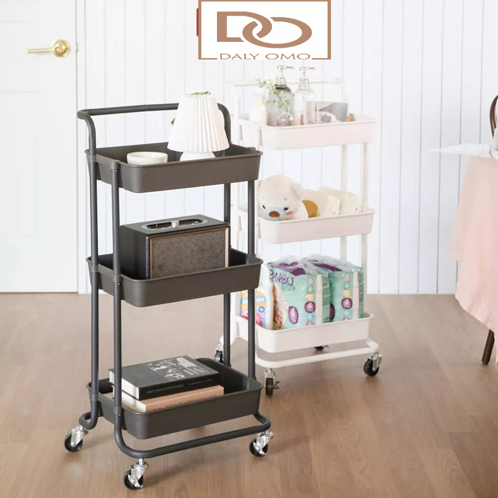Kệ Sắt Đa Năng Dali Omo Store Xe Đẩy Spa 3 Tầng Gấp Gọn Có Bánh Xe Khay Nhựa ABS Có Tay Cầm Tiện Lợi