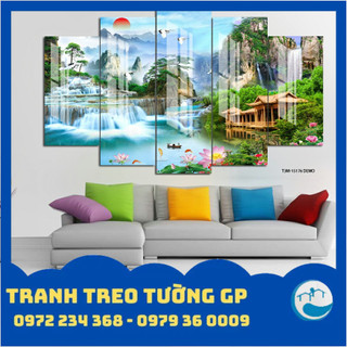 Tranh treo tường thác nước 5 tấm - 3D gỗ Hàn Quốc sang trọng, hiện đại TN04