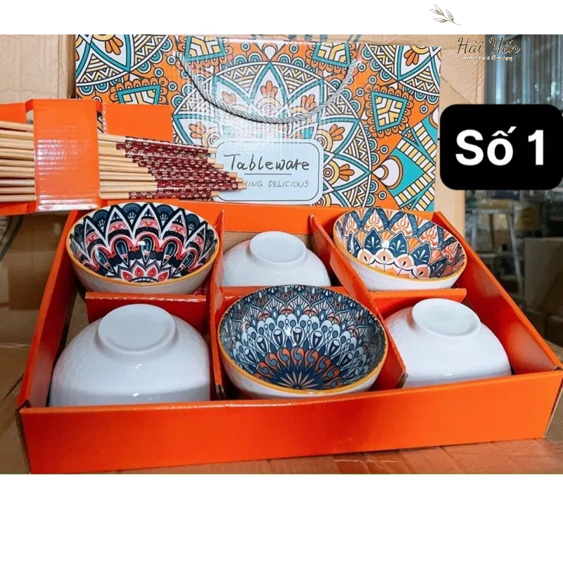 Set Bộ 6 Bát kèm 6 đôi đũa Chén hình quả dâu