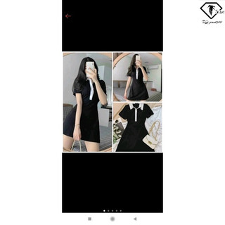 ĐẦM POLO ĐEN CỔ VIỀN TRẮNG
