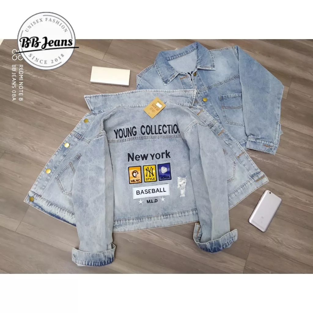 Áo khoác jean nữ xám thêu cực đỉnh FORM LỮNG 48cm FENG - New York - Warrior xám size 39-57kg BB Jeans