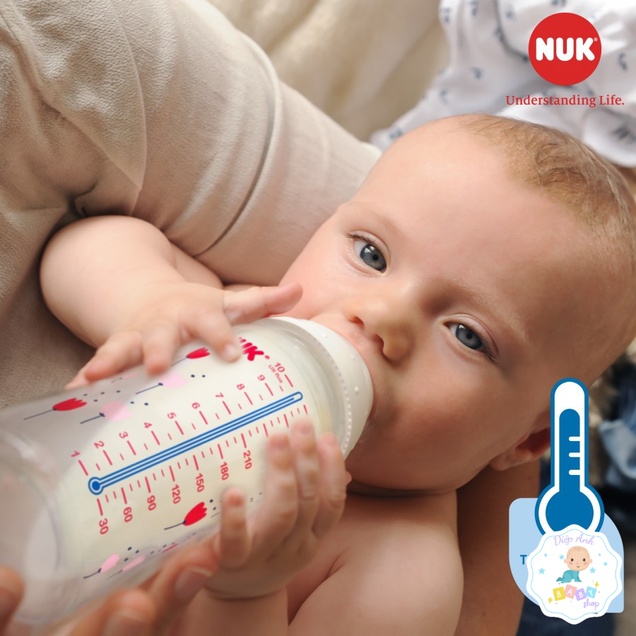 BÌNH SỮA CẢM BIẾN NHIỆT NUK NHỰA PP 150ML /300ML NÚM TI SILICONE