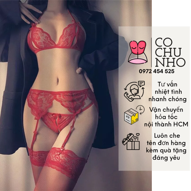 DL64 - Bộ Đồ Lót 2 Mảnh Ren Xuyên Thấu - Bộ Lọt Khe G String Xẻ Nữ Sexy Gợi Cảm kèm Đai Kẹp Tất -cochunhoquan11 | BigBuy360 - bigbuy360.vn