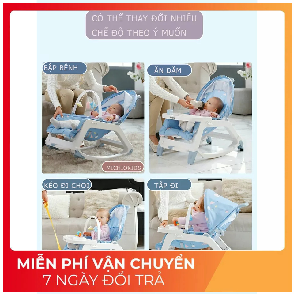 Nôi rung - Nôi rung cho bé 5in1 có nhac đồ chơi và bàn ăn cho bé,I