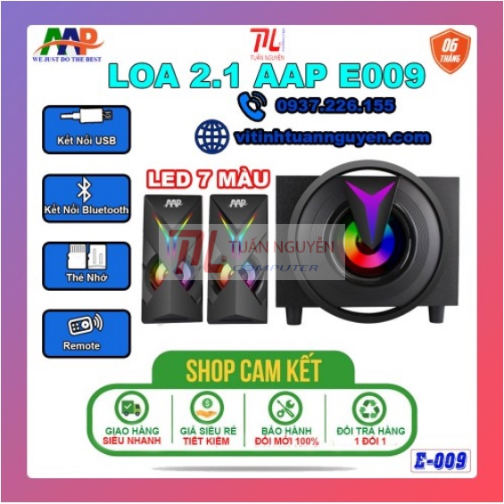 Loa 2.1 AAP E009 Led Chính Hãng (AUX, Bluetooth, USB, Thẻ Nhớ, FM, Remote) - Mã hàng: SP002018