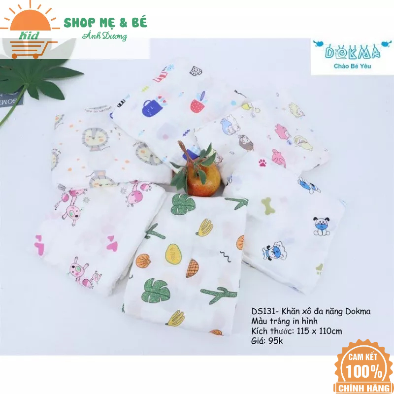 Khăn tắm đa năng cao cấp DOKMA dành cho bé, 100% Cotton, kích thước 115x110cm