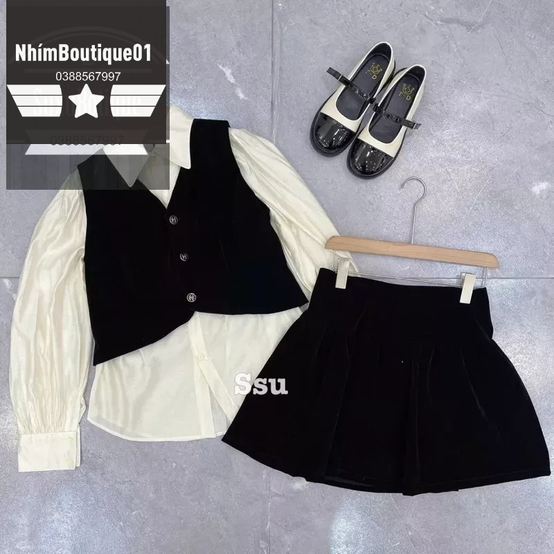 Set Áo sơ mi + Gile+Chân váy New Tag mới Hàng Đẹp