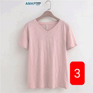 Áo thun xược cotton nữ cổ tim nữ 2025 ANHSTORE, áo thun cổ tim phom rộng Full size 40kg - 75kg