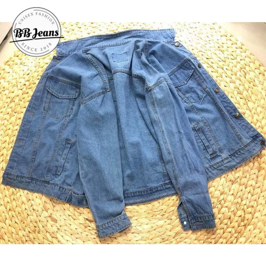 Áo khoác jean nam nữ xanh kinh điển Basic nhạt - đậm - áo jean unisex xanh rách BB Jeans FORM RỘNG  40-85kg