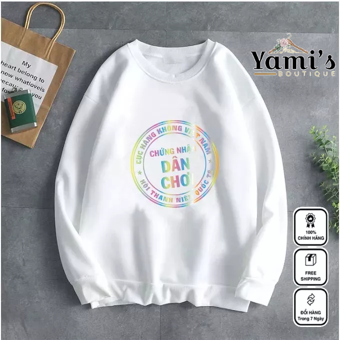 Áo Sweater Nỉ Trơn Dài Tay Chứng Nhận Dân Chơi Phản Quang 7 Màu Mã YM13